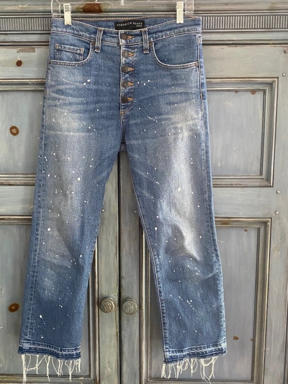 VERONICA BEARD Ines Paint Splatter Crop Jeans, Size 26